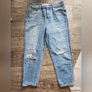 Brandy Melville Straight Cropped Jeans Women's  29 Blue Button Fly High Rise